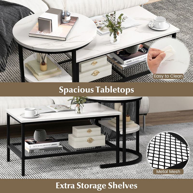 Tangkula Nesting Coffee Table Set of 2 Faux Marble Top Detachable w/ Storage Shelf, 5 of 11