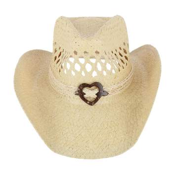 CTM Women's Western Straw Cowboy Hat with Heart Concho