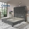 AMERLIFE Queen Size Bed Frame with Sleigh Headboard 60" Tall Velvet Upholstered Platform Bed, No Box Spring Needed, Light Gray - 3 of 4