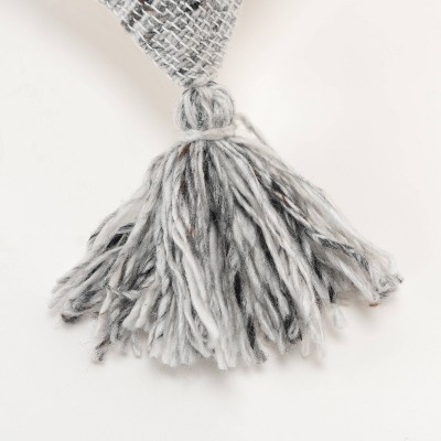 20" Charcoal and Beige Striped Polyester Tassel Pillow Cover