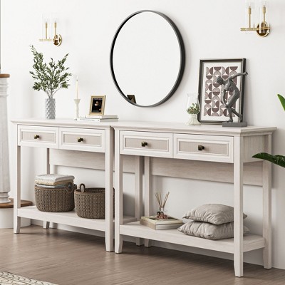NicBex Console Table with 3 Drawers and 2 Cabinets,Stylish Entryway Table with Metal Handles and Square Knobs,Couch Table for Living Room,White