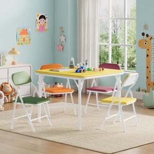 3-piece foldable kids table and chair set, kids activity table and chair set for restaurants, nurseries, classrooms - 1 of 4