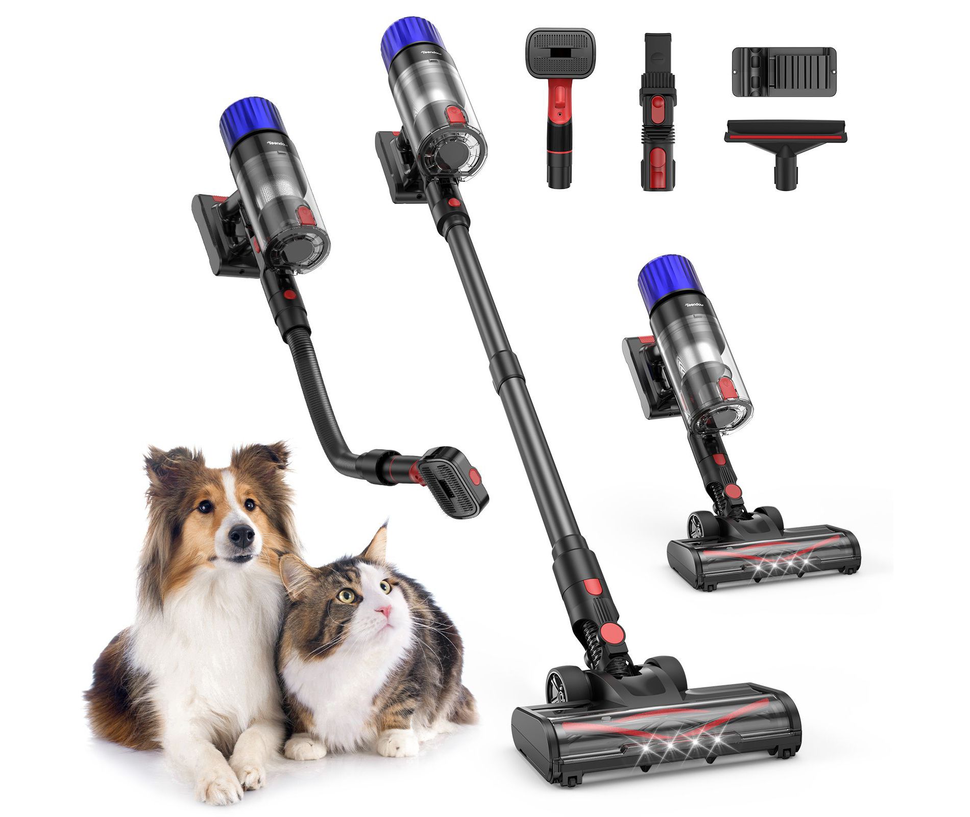 Teendow Powerful Adjustable Cordless Stick Vacuum Cleaner, Lightweight Stick Vacuum for Hardfloor, Pet Hair and Carpet