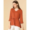 INSPIRE CHIC Women's Elegant 3/4 Sleeves V Neck Drawstring Waist Peplum Top Blouse Shirts - 3 of 4