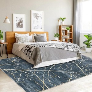 Washable Area Rug with Modern Abstract Branch Print for Bedroom, Non-Slip Backing, Soft Low-Pile Floor Carpet for Living Room, Kitchen - 1 of 4