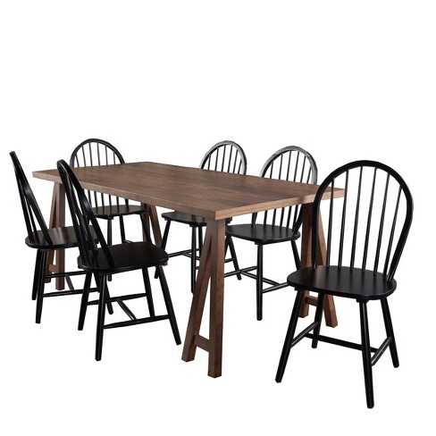 7pc Ansley Farmhouse Cottage Dining Set Natural Walnut Black Christopher Knight Home Target