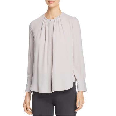 Armani Womens Shirred Pullover Blouse, Grey, 40
