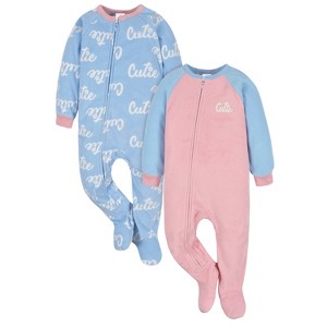 Gerber Infant and Toddler Girls' Fleece Footed Pajamas, 2-Pack - 1 of 4