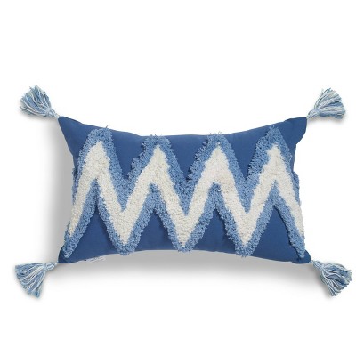 12"x20" Zig-Zag Boucle Embroidered Throw Pillow Blue/White - Sure Fit