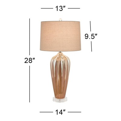 Ivory Drip Glaze Ceramic Table Lamp with Beige Drum Shade