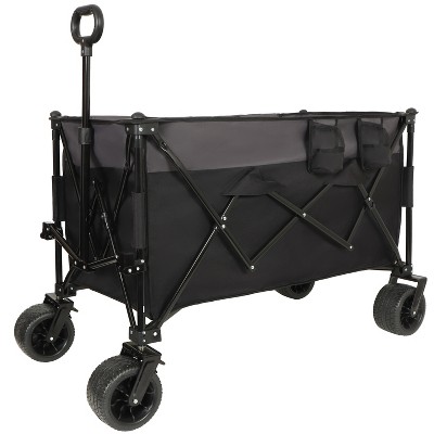 VYNXARIA Tall Heavy-Duty Folding Wagon Cart with 480lbs Capacity for Camping, Beach, Sports, Gardening, Black and Gray