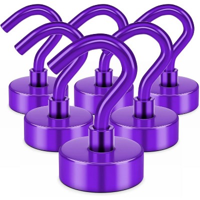 LunaLulinlk Magnetic Hooks, Heay Duty Magnets with Hook for Refrigerator, Magnetic Hook for Cruise Cabins, Classroom, Purple, Pack of 6