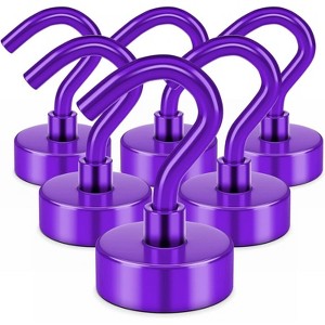 LunaLulinlk Magnetic Hooks, Heay Duty Magnets with Hook for Refrigerator, Magnetic Hook for Cruise Cabins, Classroom, Purple, Pack of 6 - 1 of 4