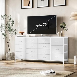 63" W White Dresser TV Stand for 65 70 75 Inch TV, 14 Drawer for Bedroom with Power Outlets, Large Long Fabric Dresser - 1 of 4