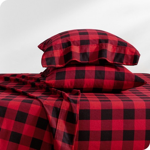 Buffalo Plaid - Red/black Cotton Flannel Split King Sheet Set By Bare Home : Target