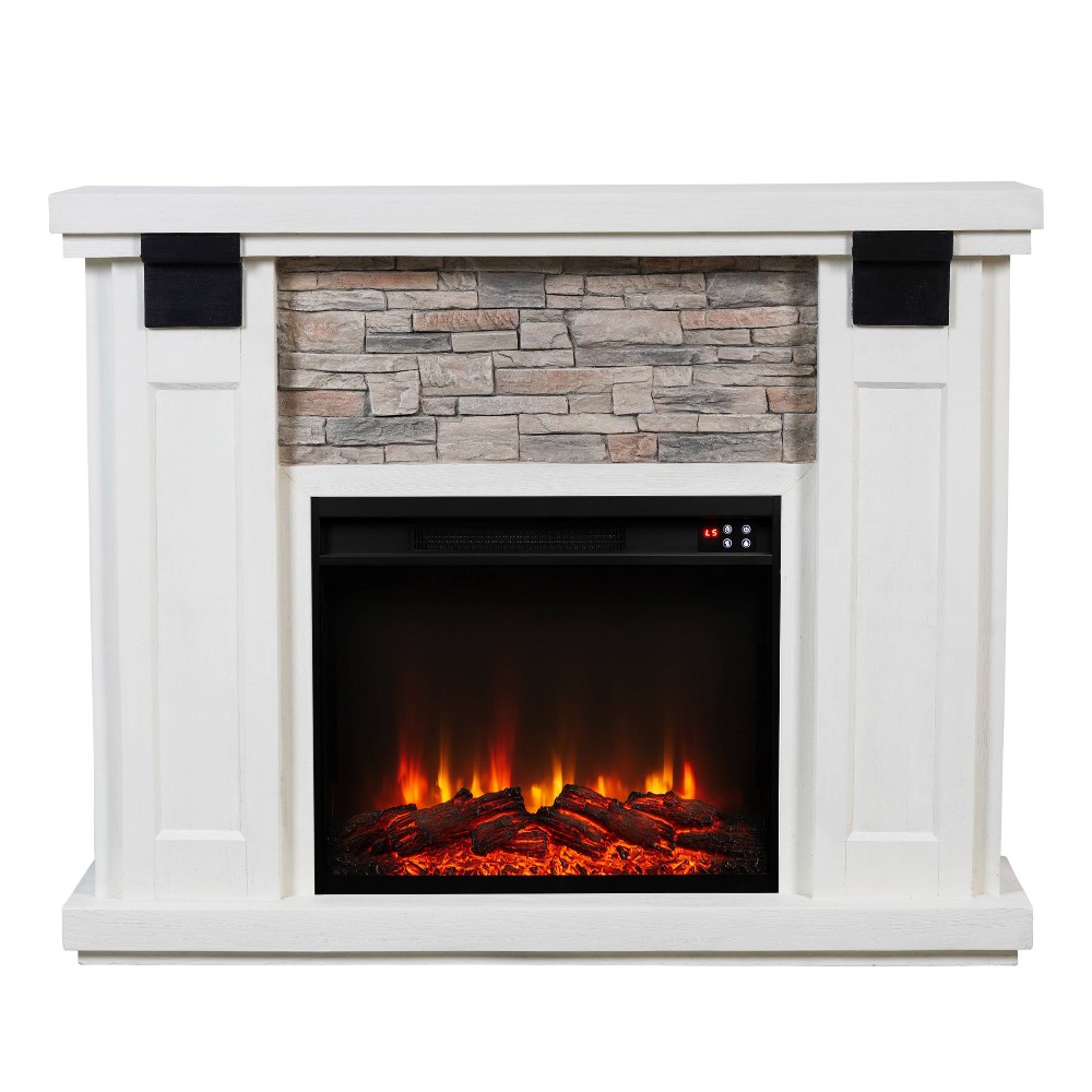 47" Stone Topside Freestanding Electric Fireplace White - Festivo: MDF Frame, 5100 BTU Output