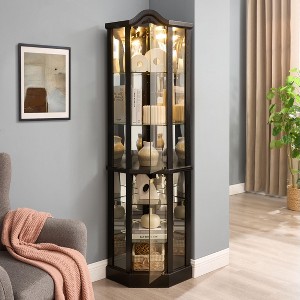 70" Corner Cabinet, Lighted Glass Display Cage with Tempered Glass Doors and 5 Adjustable Shelves, Bulb Inclued - 1 of 4