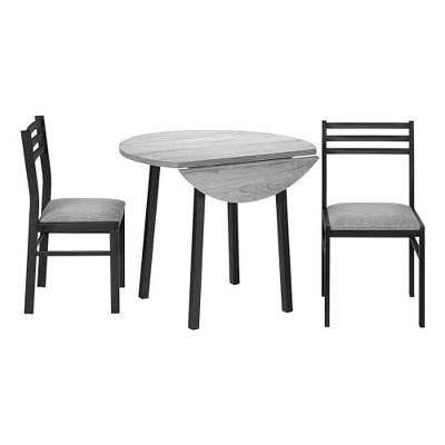 35" Gray Laminate Drop Leaf Dining Table Set with Black Metal Chairs
