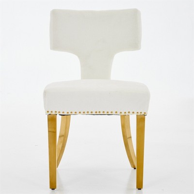 OUTSUPPLY Set of 2 Modern Farmhouse Dining Chairs, Chenille Upholstery with Copper Nailhead Trim & Stainless Steel Legs