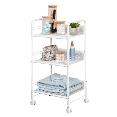 White 3-Tier Steel Wire Rolling Storage Cart with Lockable Casters