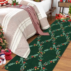 Nasitip Christmas Geometric Rug Soft Xmas Holly Branch Star Pattern Area Rugs for Living Room Bedroom Winter Holiday Decor - 1 of 4