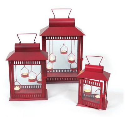 Melrose Set of 3 Red Christmas Indoor/Outdoor Tea Light Candle Lanterns 18"