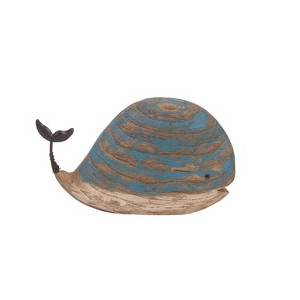 Beachcombers 9.84" WOOD TURQUOISE WHALE Decor Decoration - 1 of 1