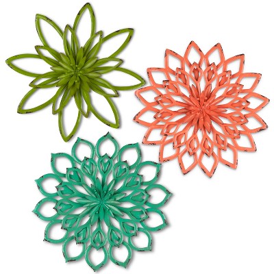 Lone Elm Studios Antique-Painted, Loop-Styled Flower Wall Decorations in Assorted Styles and Colors (Set of 3)