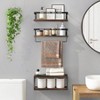 3+1 Tier Wall Mounted Bathroom Shelves Over Toilet Rustic Wood Floating Shelves with Metal Frame and Towel Bar Dark Brown - 2 of 4