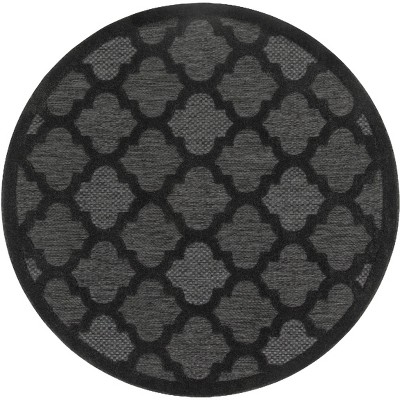 Nourison Essentials 4' X Round Ivory/black Contemporary Indoor/outdoor ...