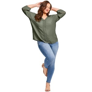 Avenue Women's Plus Size Embroidered Lace Detail Peasant Blouse - 1 of 4