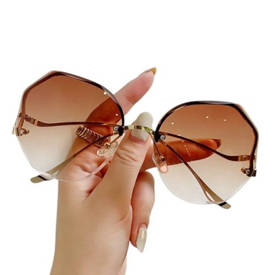 Anna-Kaci Women's Oversized Geometric Rimless Sunglasses with Gradient Lenses and Decorative Storage Case