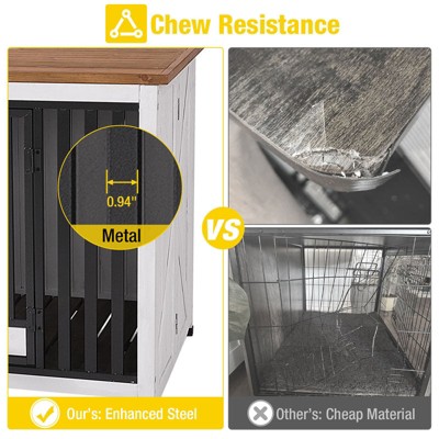 Extra Large White and Black Wooden Dog Crate with Folding Design