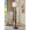 Franklin Iron Works Diego Traditional 65" Tall Standing Floor Lamp Turned Column Pull Chain Black Metal Living Room Bedroom Reading Drum Beige Shade - 2 of 4