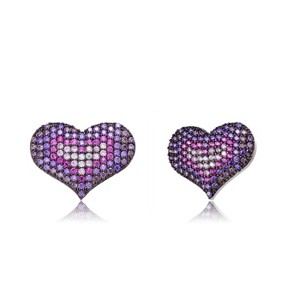 Guili Heartfelt Spark Sterling Silver Two-Tone with Multi-Colored Cubic Zirconia Heart Stud Earrings for a Fun and Romantic Stylish Look - 1 of 3