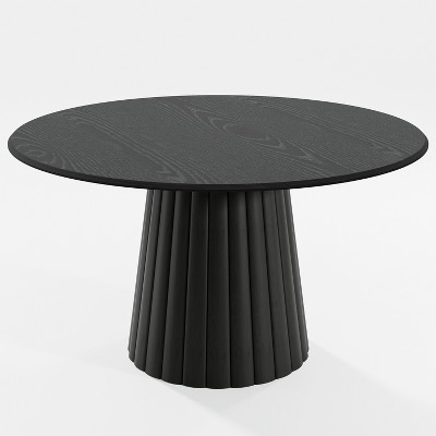 Dovelina Black Wood Round Dining Table Kitchen Tables with Designer Table Base for 6 People