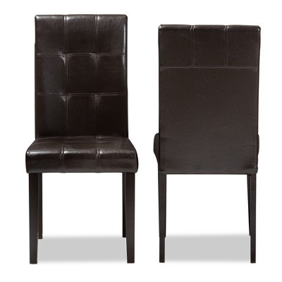 Avery Dark Brown Faux Leather Upholstered Parsons Side Chair Set