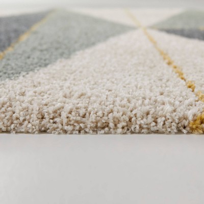 Navy and Cream Geometric Shag 8' x 10' Area Rug