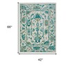 Green and Ivory Wool Floral Hand Knotted Area Rug With Fringe - 3 of 4