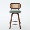 Gulches Set of 3 26 Inch Counter Height Bar Stools Walnut Black Cane Rattan Back Light Green Linen Seat 360 Swivel for Kitchen Island Bar - 4 of 4