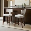 Counter Height Bar Stools Set of 2, Farmhouse Linen Fabric Upholstered Accent Chair Curved Backrest with Copper Nails around - Leovsnove - 2 of 4