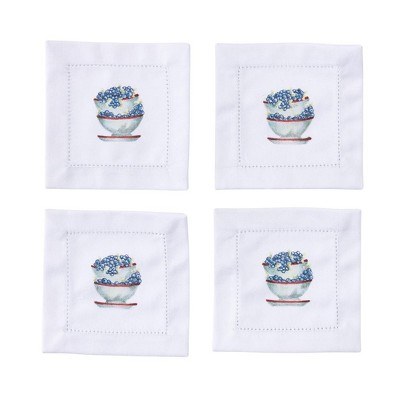 Transpac Cotton Hemstitched Blueberries Cocktail Napkins Home Decor Kitchen Textiles for a Charming Touch