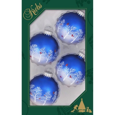 Christmas by Krebs 4ct Royal Blue and White Trees and Cardinals Matte Christmas Ball Ornaments 2.5" (60mm)