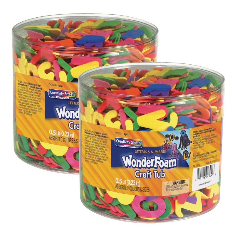 Creativity Street WonderFoam Craft Tub, Letters and Numbers, Assorted Sizes, 1/2 lb. Per Tub, 2 Tubs, 1 of 8