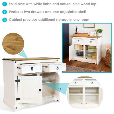 Sunnydaze White Pine Sideboard Cabinet with 2 Drawers and 2 Doors