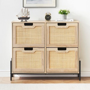 Rattan Shoe Cabinet for Entryway, 4-Flip Drawer Storage Organizer with Adjustable Shelf, Narrow Freestanding Hidden Shoe Rack for Home Storage - 1 of 4