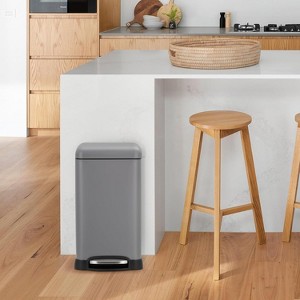 12L/3.2 Gal Stainless Steel Trash Can with Soft-Close Lid & Removable Inner Basket, Rectangular Step Trash Can for Bathroom, Fingerprint-Proof Finish - 1 of 4
