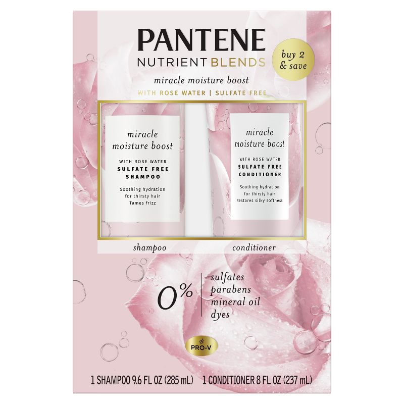 Pantene Sulfate Free Rose Water Shampoo and Conditioner Dual Pack, Nutrient Blends - 17.6 fl oz, 1 of 12
