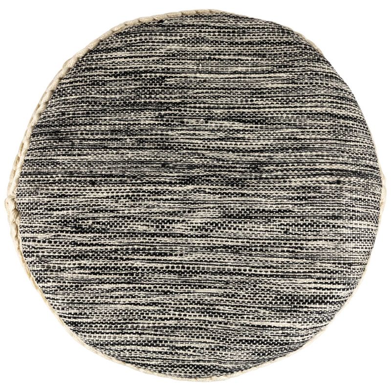 Northlight 18" Striped Cream and Black Outdoor Woven Pouf Ottoman, 4 of 7