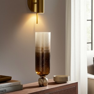 Modern Glass Metal Pillar Candle Holder with Accents, Elegant Ombre Finish, Decorative Home & Office Accent - 1 of 4